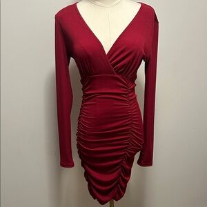 SHEIN Red Ribbed Ruched Dress size XS